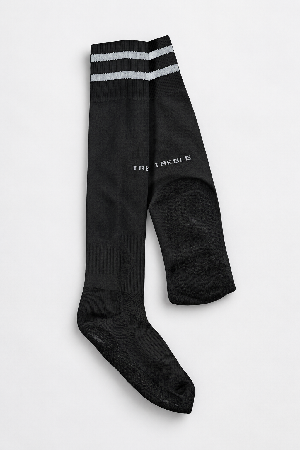 Park Knee High Grip Socks Black, photographed flat lay view 1