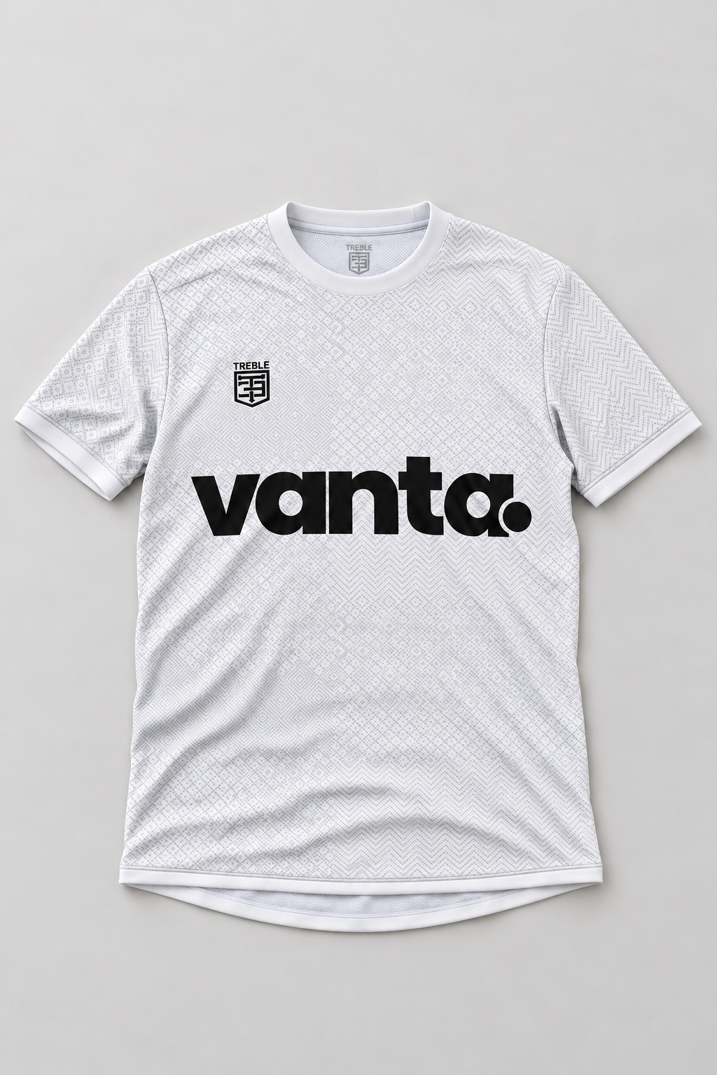 Vanta x Treble Arctic Diamond Jersey, front flat lay in Royal Check portrait framing