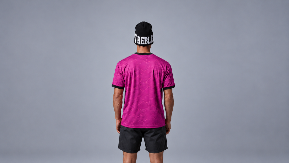 Magenta Treble jersey and beanie with generous studio space