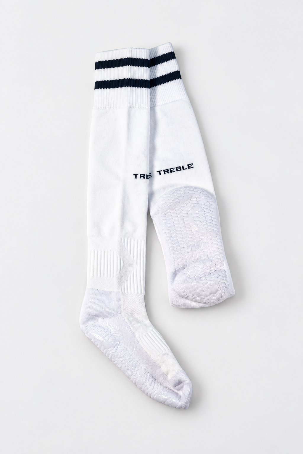 Park Knee High Grip Socks White, photographed flat lay view 1