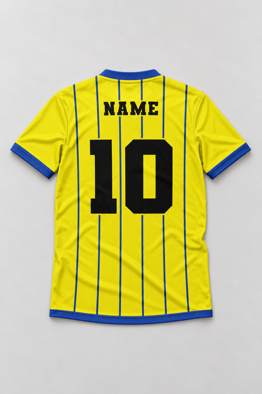 Vanta x Treble Royal Stripe Jersey, back flat lay in Royal Check portrait framing