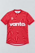 Vanta x Treble Circuit Red Jersey, front flat lay in Royal Check portrait framing