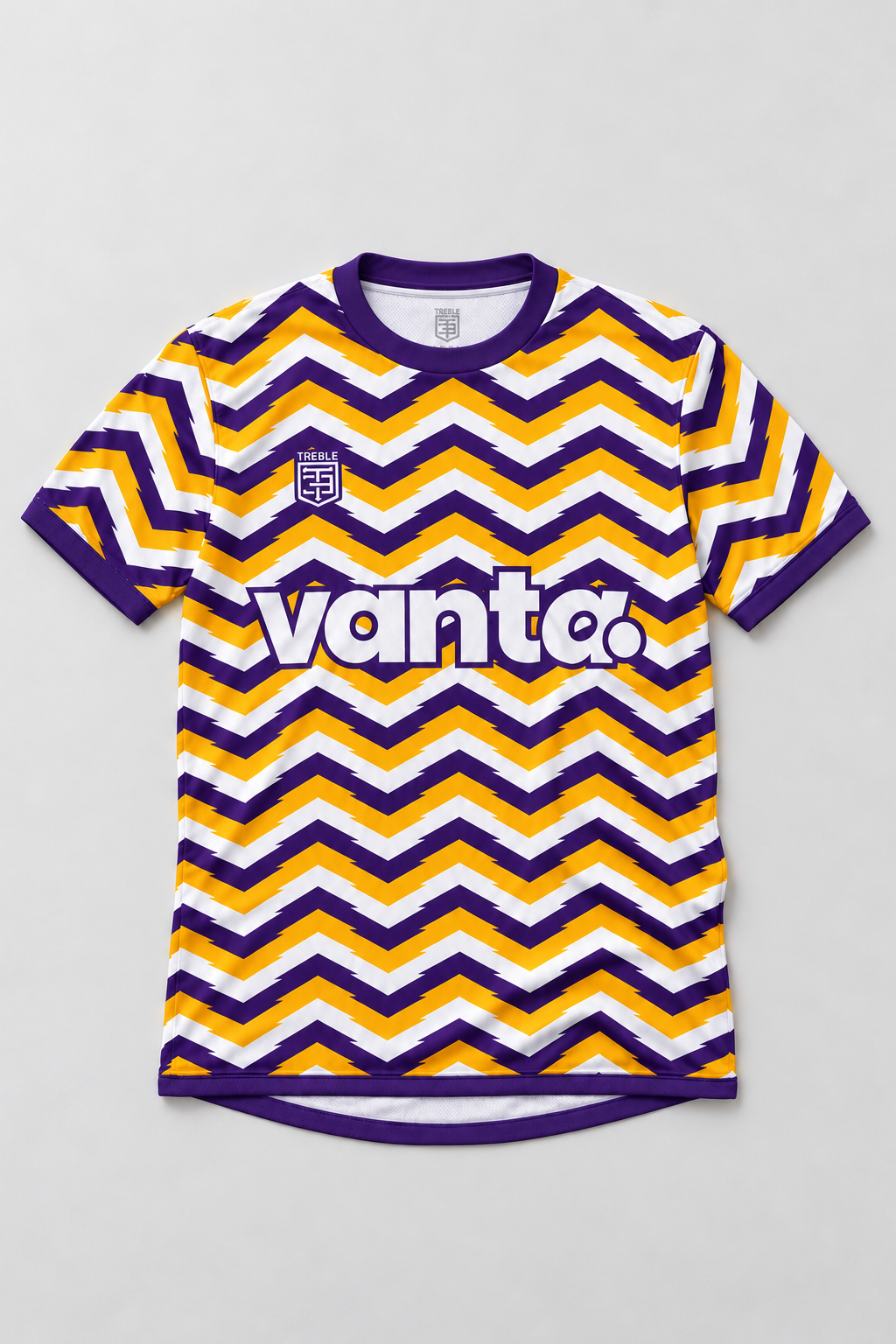Vanta x Treble Chevron Strike Jersey, front flat lay in Royal Check portrait framing