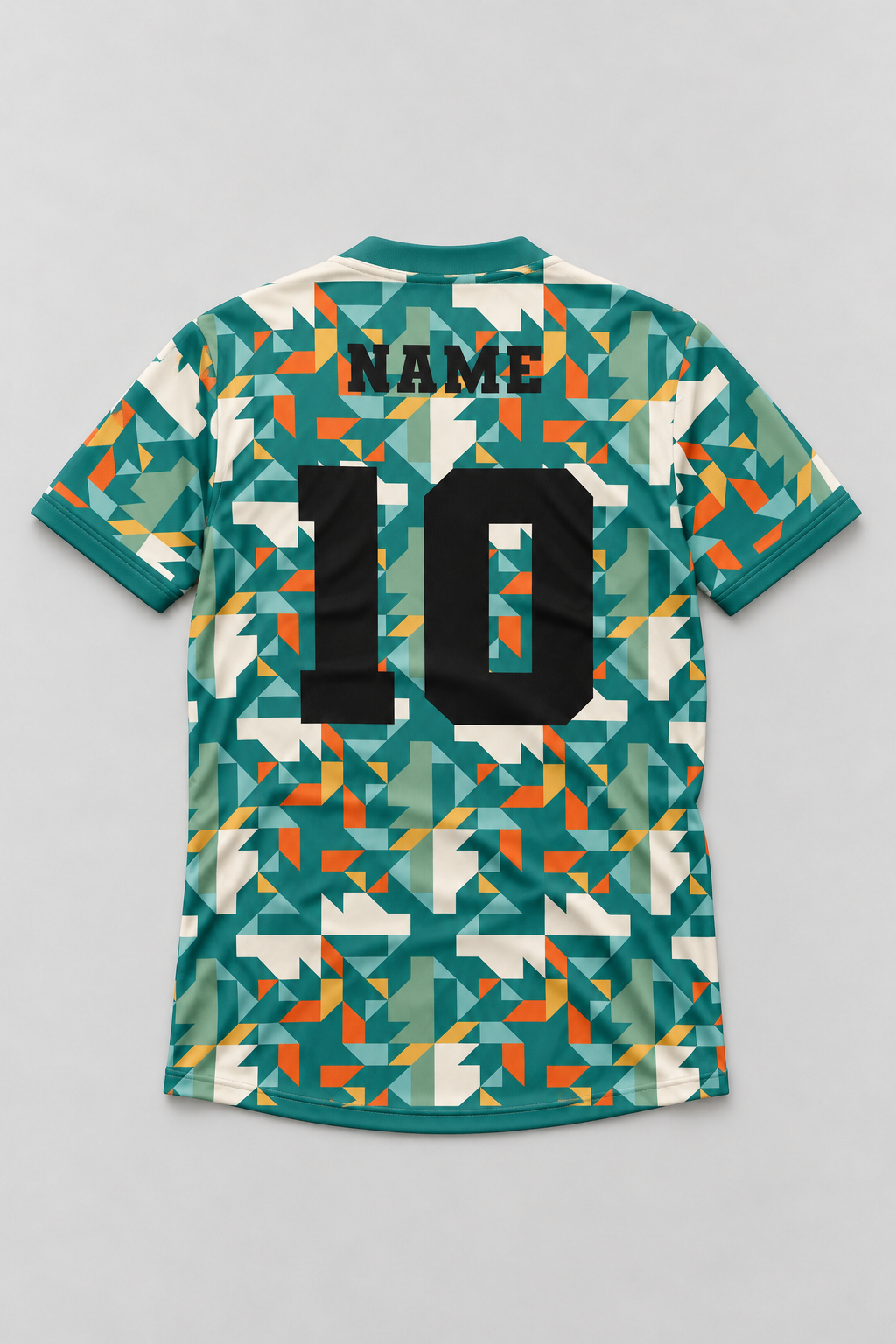 Vanta x Treble – Coastal Geo Jersey, back flat lay in Royal Check portrait framing
